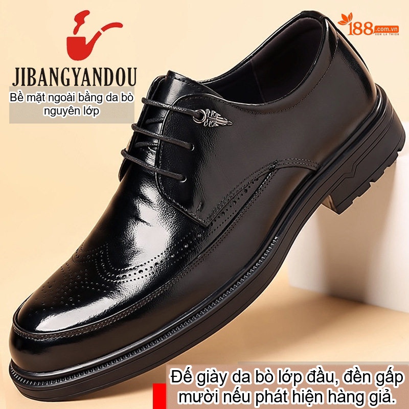 Giày Tây Buộc Dây Nam Da Bò Chiều Cao Đế Khoảng 3cm Màu Nâu, Đen chi tiết 11