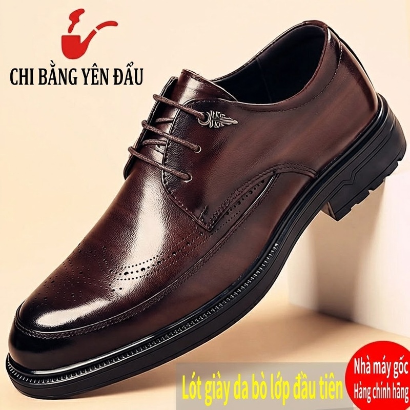 Giày Tây Buộc Dây Nam Da Bò Chiều Cao Đế Khoảng 3cm Màu Nâu, Đen