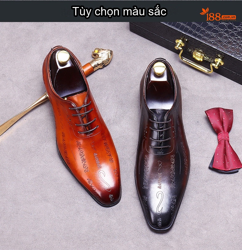 Giày Tây Buộc Dây Nam Da Bò Chiều Cao Đế Khoảng 3cm Màu Nâu Đen chi tiết 3
