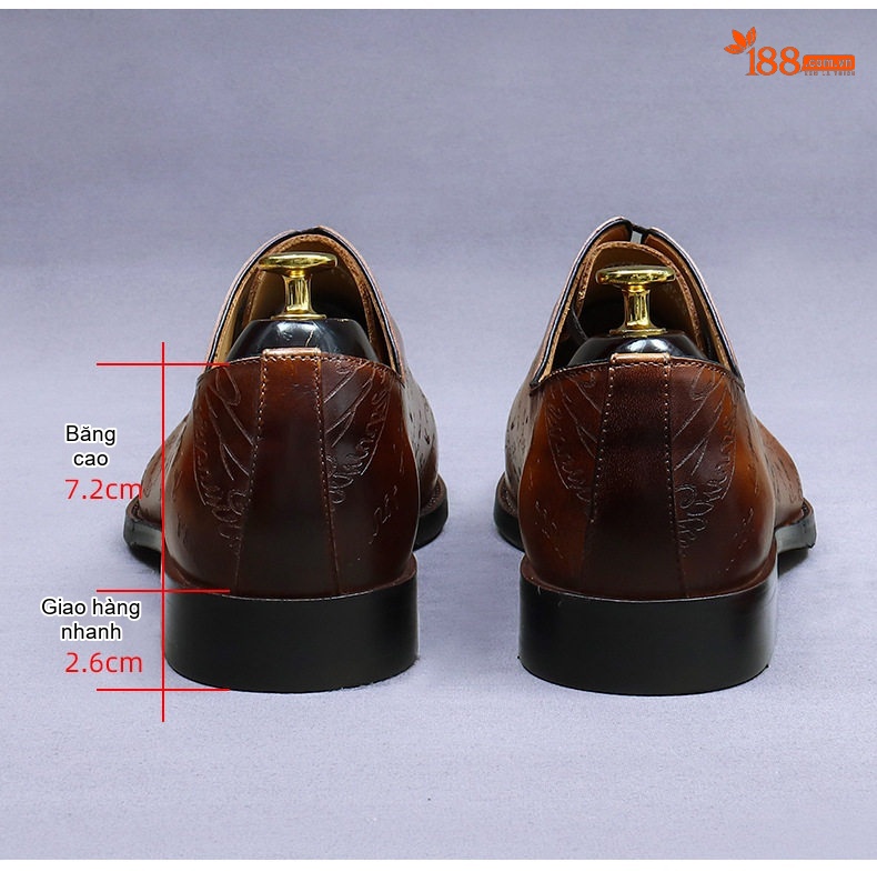 Giày Tây Buộc Dây Nam Da Bò Chiều Cao Đế Khoảng 3cm Màu Nâu, Đen chi tiết 19