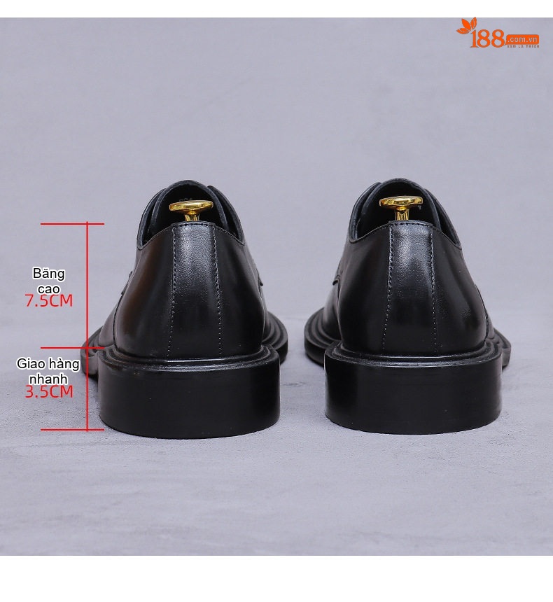 Giày Tây Buộc Dây Nam Da Bò Chiều Cao Đế Khoảng 3cm Màu Nâu, Đen chi tiết 17