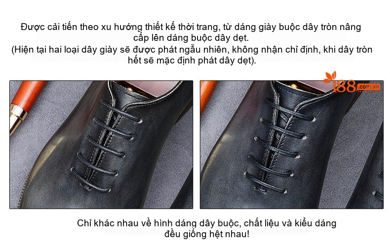 Giày Tây Buộc Dây Nam Da Bò Chiều Cao Đế Khoảng 3cm Màu Nâu Vàng, Đen chi tiết 3