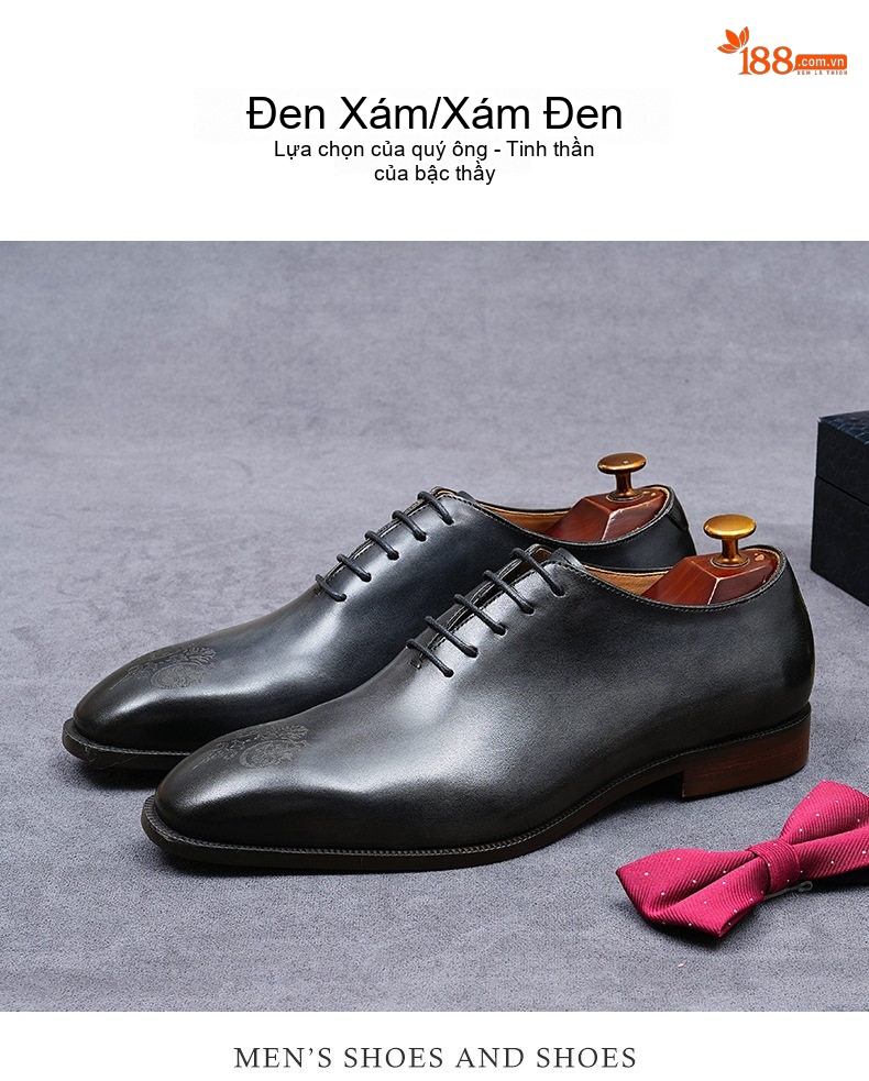 Giày Tây Buộc Dây Nam Da Bò Chiều Cao Đế Khoảng 3cm Màu Nâu Vàng, Đen chi tiết 4