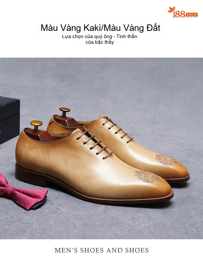 Giày Tây Buộc Dây Nam Da Bò Chiều Cao Đế Khoảng 3cm Màu Nâu Vàng, Đen chi tiết 11