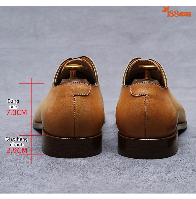 Giày Tây Buộc Dây Nam Da Bò Chiều Cao Đế Khoảng 3cm Màu Nâu Vàng, Đen chi tiết 15