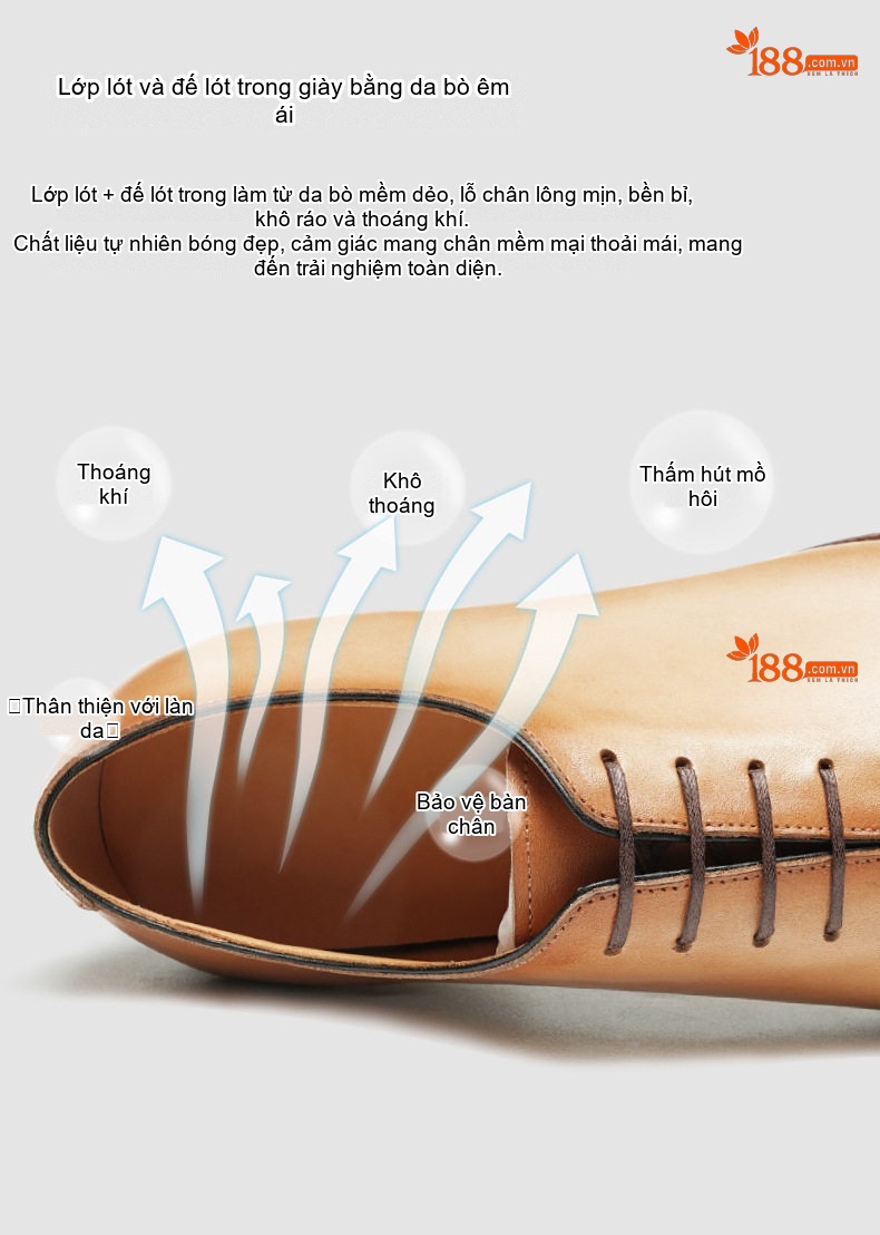 Giày Tây Buộc Dây Nam Da Bò Chiều Cao Đế Khoảng 3cm Màu Nâu Vàng, Đen chi tiết 17
