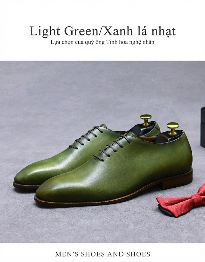 Giày Tây Buộc Dây Nam Da Bò Chiều Cao Đế Khoảng 3cm Màu Nâu, Xanh Lá chi tiết 3
