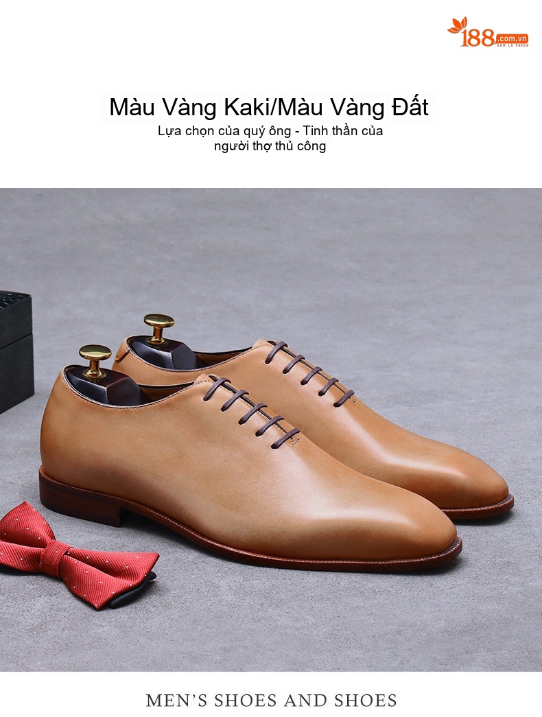 Giày Tây Buộc Dây Nam Da Bò Chiều Cao Đế Khoảng 3cm Màu Nâu, Xanh Lá chi tiết 10