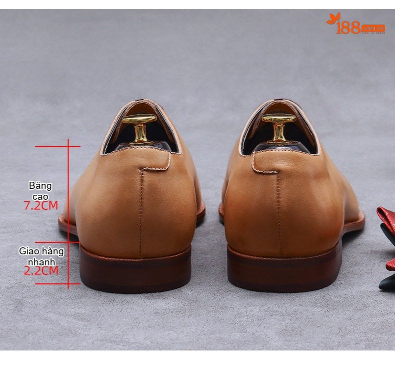 Giày Tây Buộc Dây Nam Da Bò Chiều Cao Đế Khoảng 3cm Màu Nâu, Xanh Lá chi tiết 16