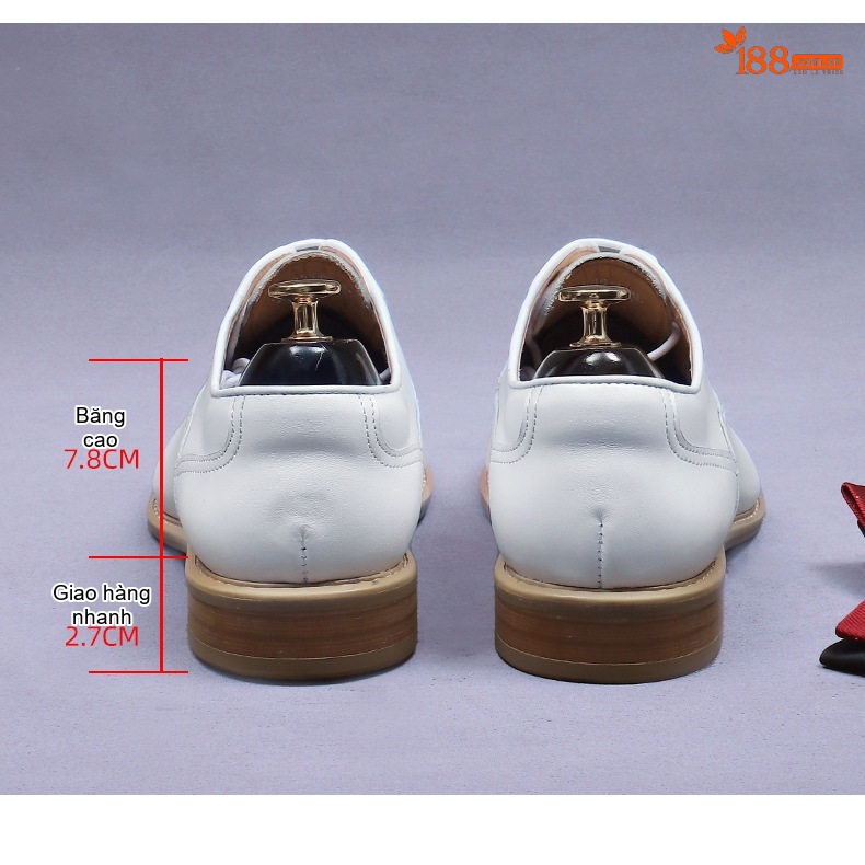 Giày Tây Buộc Dây Nam Da Bò Chiều Cao Đế Khoảng 3cm Màu Trắng chi tiết 7