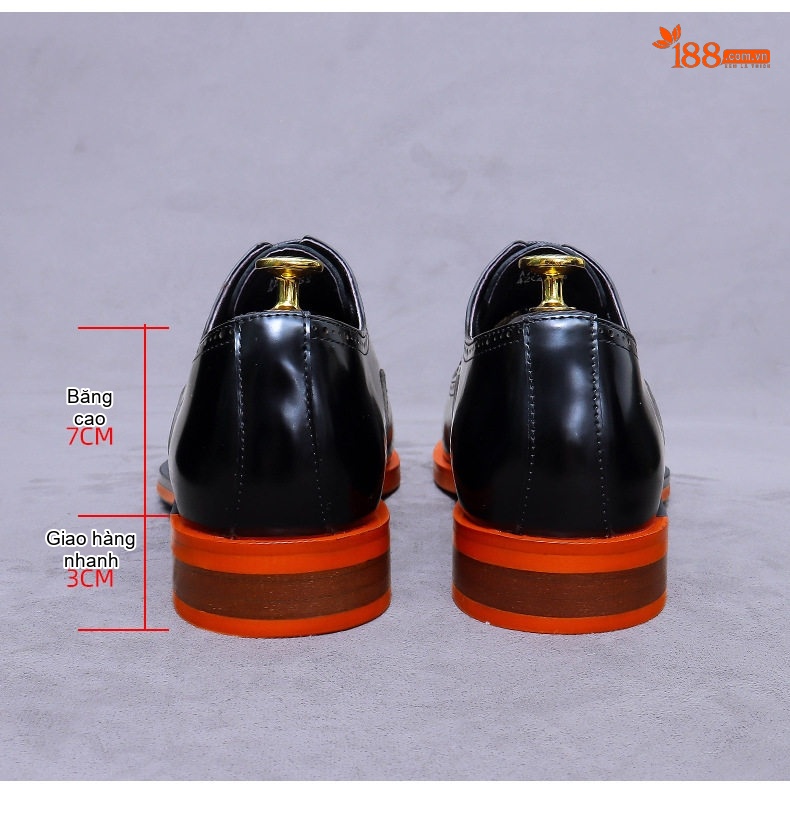 Giày Tây Buộc Dây Nam Da Bò Chiều Cao Đế Khoảng 3cm Phong Cách Anh Quốc Màu Đen, Cam chi tiết 4