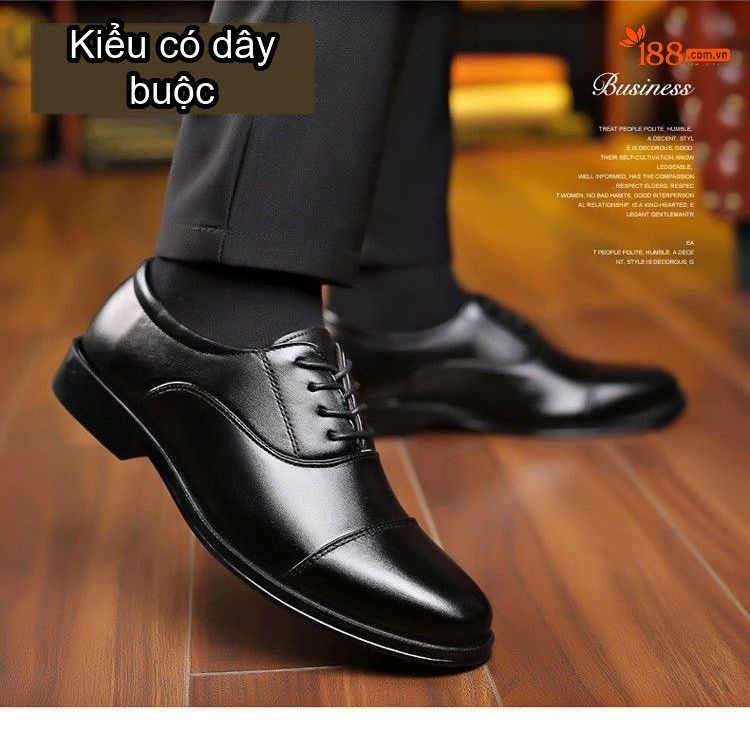 Giày Tây Buộc Dây Nam Da Bò Chiều Cao Đế Khoảng 4cm Màu Đen chi tiết 5