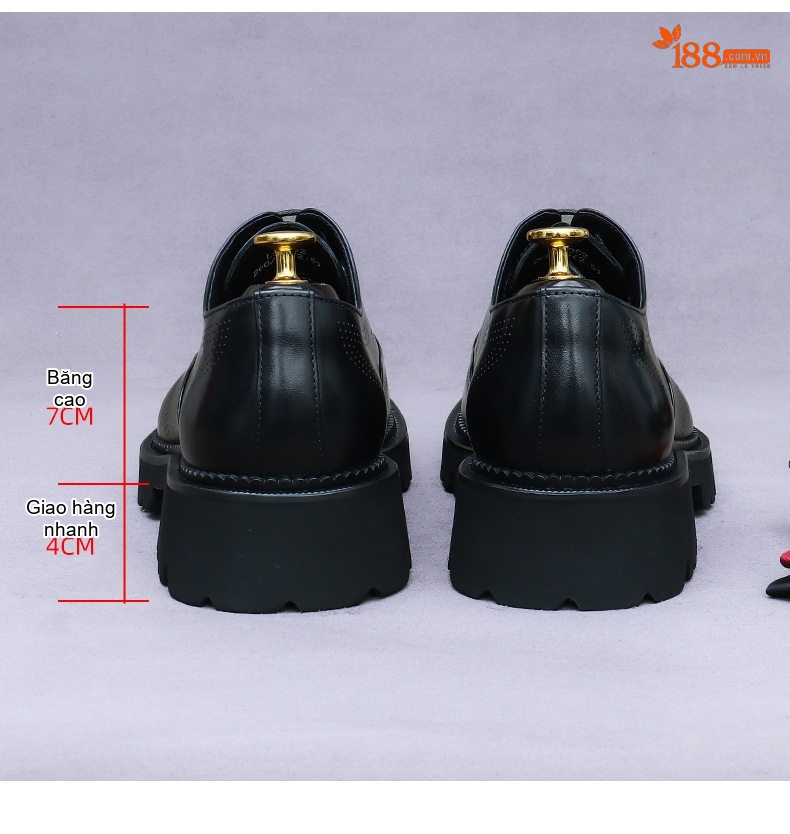 Giày Tây Buộc Dây Nam Da Bò Chiều Cao Đế Khoảng 4cm Màu Đen, Nâu chi tiết 16