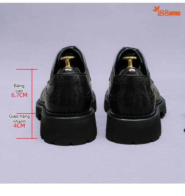 Giày Tây Buộc Dây Nam Da Bò Chiều Cao Đế Khoảng 4cm Màu Đen, Nâu chi tiết 16