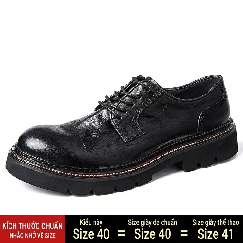 Giày Tây Buộc Dây Nam Da Bò Chiều Cao Đế Khoảng 4cm Màu Nâu, Đen, Xanh Lá