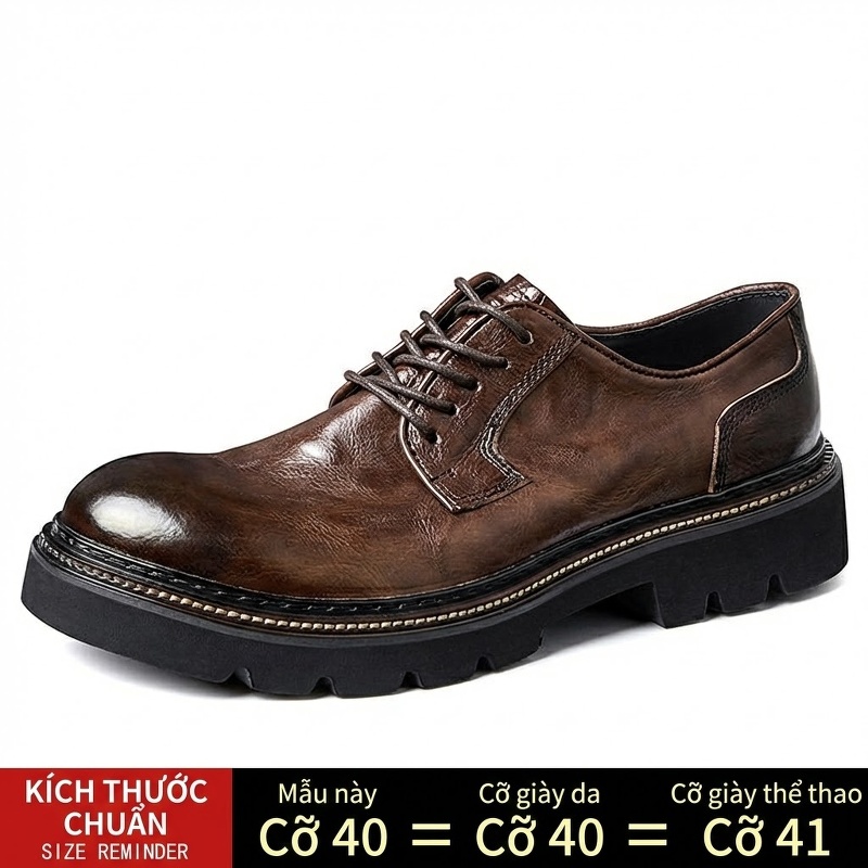 Giày Tây Buộc Dây Nam Da Bò Chiều Cao Đế Khoảng 4cm Màu Nâu, Đen, Xanh Lá