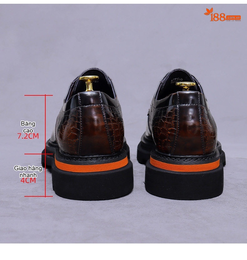 Giày Tây Buộc Dây Nam Da Bò Chiều Cao Đế Khoảng 4cm Phong Cách Anh Quốc Màu Đen, Nâu chi tiết 17