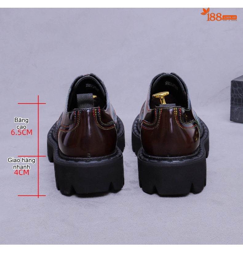 Giày Tây Buộc Dây Nam Da Bò Chiều Cao Đế Khoảng 4cm Phong Cách Anh Quốc Màu Đen, Nâu chi tiết 17