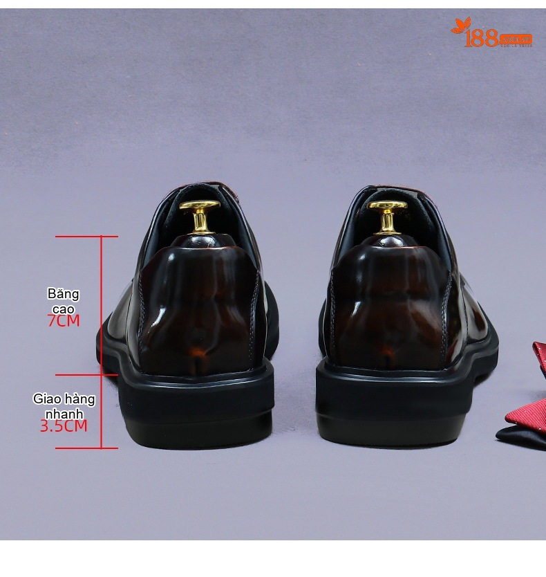 Giày Tây Buộc Dây Nam Da Bò Công Sở Cao Cấp Chiều Cao Đế Khoảng 3cm Màu Đen, Nâu chi tiết 17