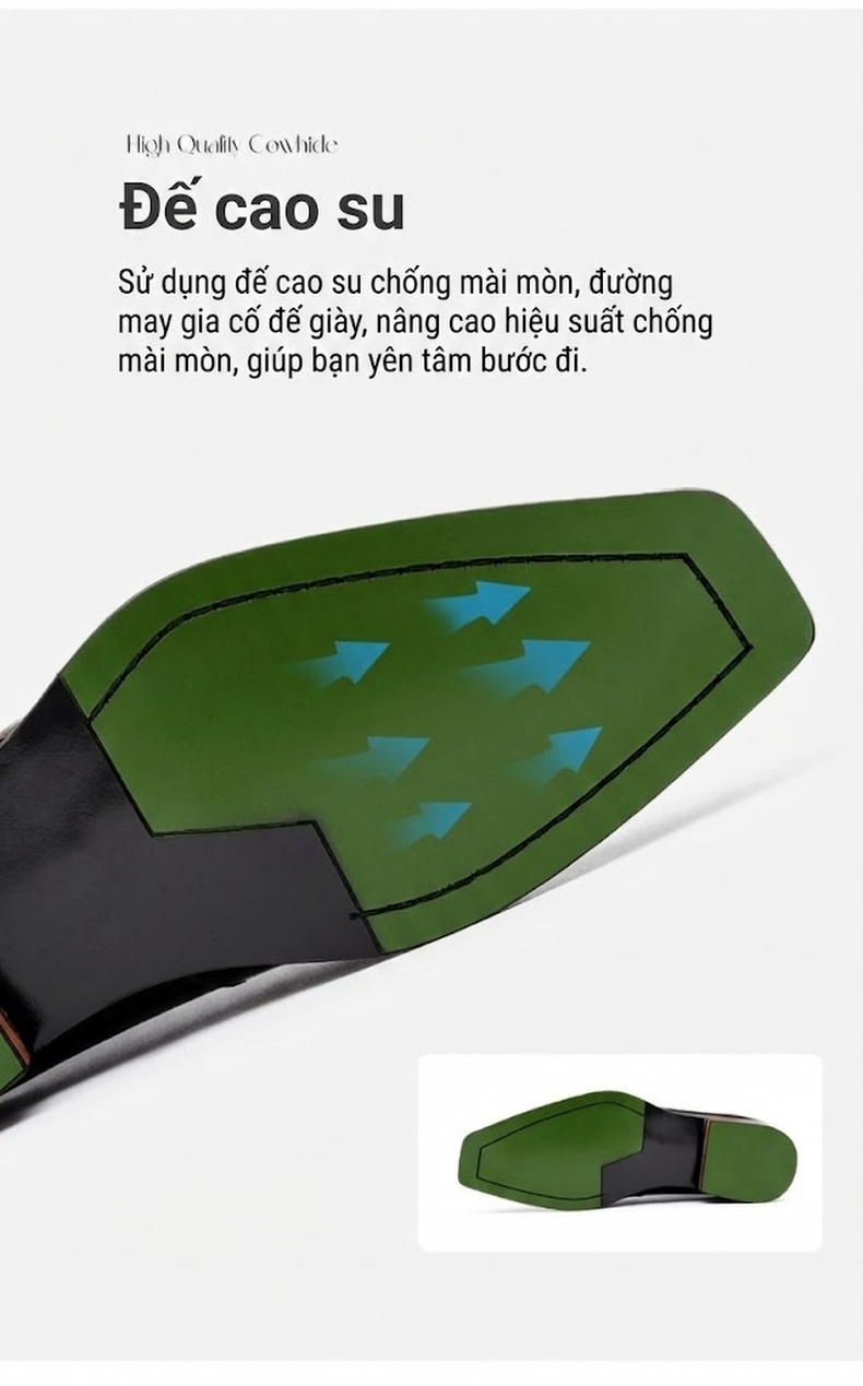 Giày Tây Buộc Dây Nam Da Bò Da Bóng Cao Cấp Chiều Cao Đế Khoảng 3cm Màu Đen, Nâu chi tiết 11
