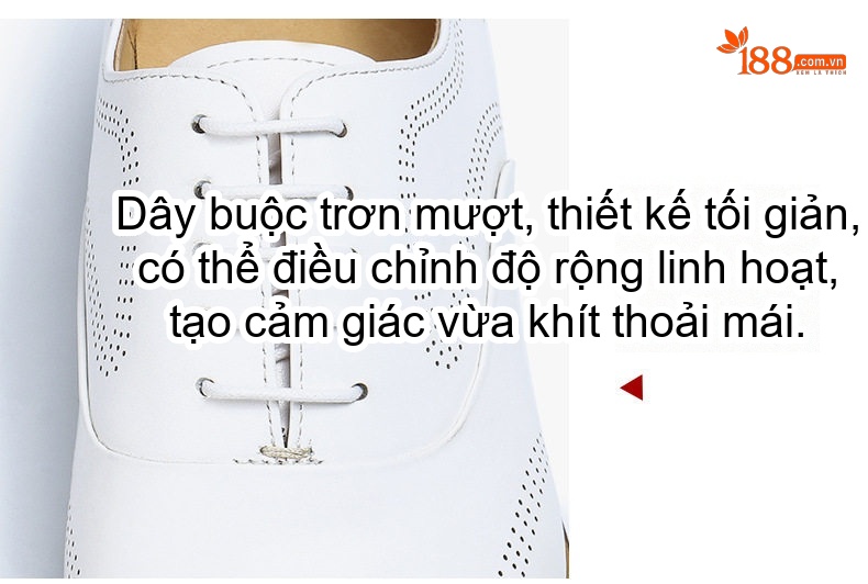 Giày Tây Buộc Dây Nam Da Bò Dập Lỗ Chiều Cao Đế Khoảng 3cm Màu Trắng chi tiết 9