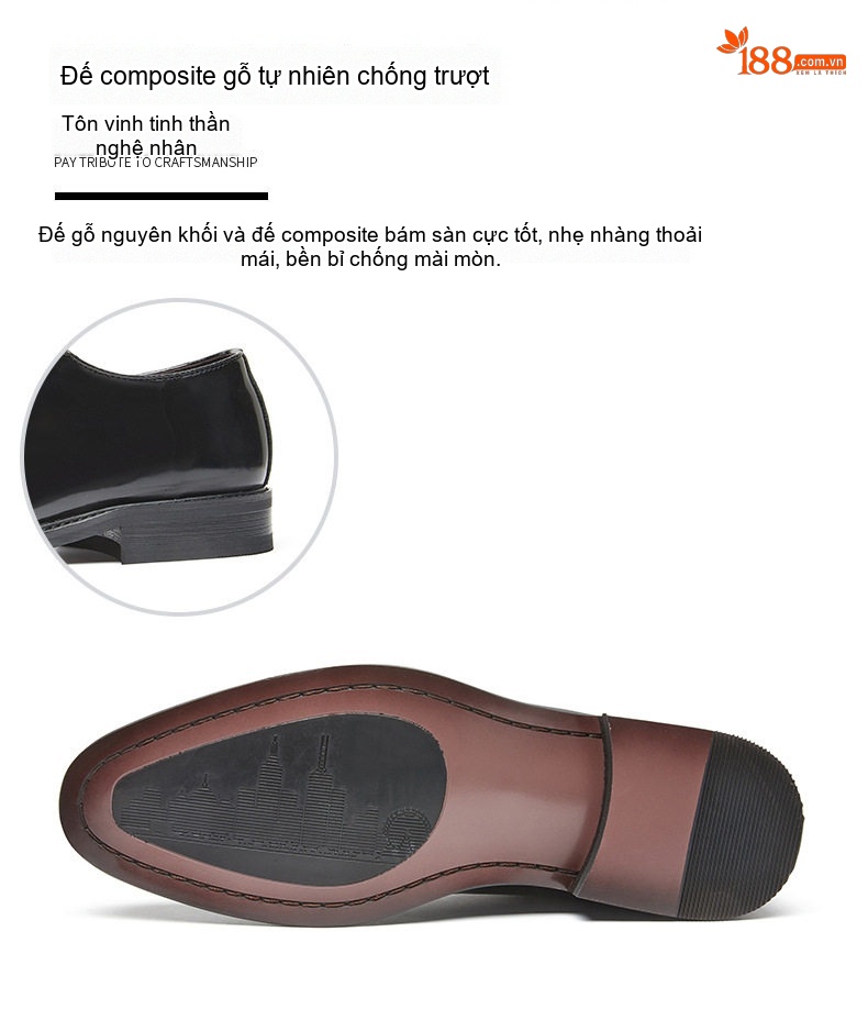 Giày Tây Buộc Dây Nam Da Bò Dập Vân Cá Sấu Chiều Cao Đế Khoảng 3cm Màu Đen, Nâu chi tiết 6