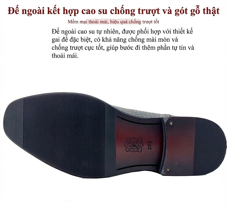 Giày Tây Buộc Dây Nam Da Bò Dập Vân Cá Sấu Chiều Cao Đế Khoảng 3cm Màu Nâu chi tiết 7