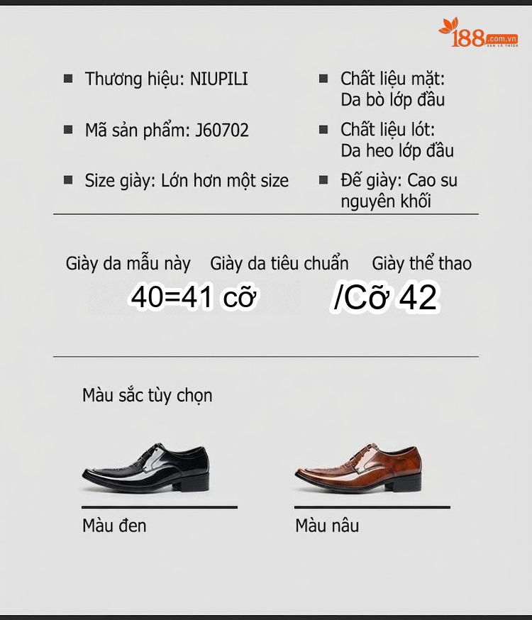 Giày Tây Buộc Dây Nam Da Bò Dập Vân Cá Sấu Chiều Cao Đế Khoảng 4cm Màu Đen, Nâu chi tiết 8