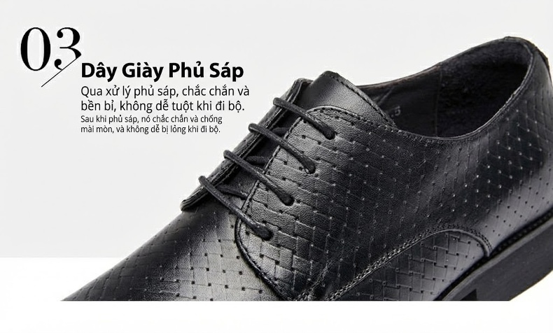 Giày Tây Buộc Dây Nam Da Bò Dập Vân Chiều Cao Đế Khoảng 3cm Màu Đen, Nâu chi tiết 8