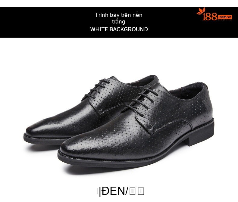 Giày Tây Buộc Dây Nam Da Bò Dập Vân Chiều Cao Đế Khoảng 3cm Màu Đen, Nâu chi tiết 23