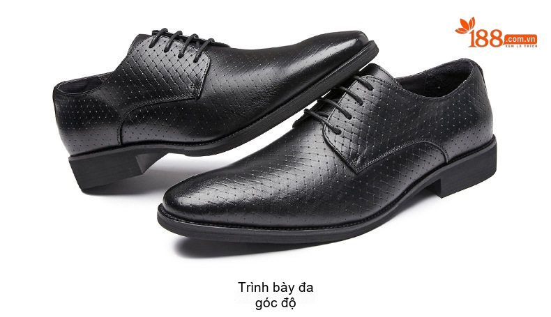 Giày Tây Buộc Dây Nam Da Bò Dập Vân Chiều Cao Đế Khoảng 3cm Màu Đen, Nâu chi tiết 25