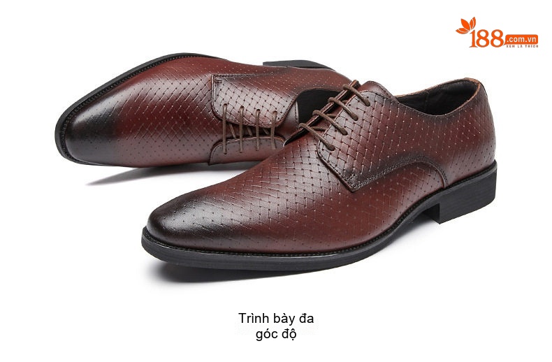 Giày Tây Buộc Dây Nam Da Bò Dập Vân Chiều Cao Đế Khoảng 3cm Màu Đen, Nâu chi tiết 27