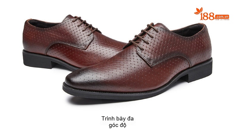 Giày Tây Buộc Dây Nam Da Bò Dập Vân Chiều Cao Đế Khoảng 3cm Màu Đen, Nâu chi tiết 28
