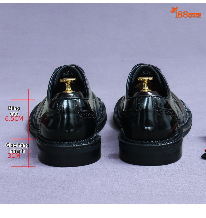 Giày Tây Buộc Dây Nam Da Bò Đầu Tròn Chiều Cao Đế Khoảng 3cm Màu Đen, Nâu chi tiết 17