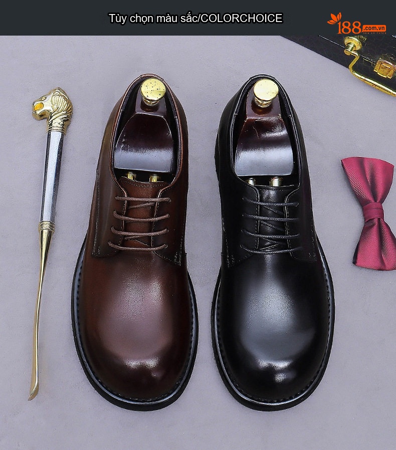 Giày Tây Buộc Dây Nam Da Bò Đế Dày Chiều Cao Đế Khoảng 4cm Màu Đen, Nâu chi tiết 2