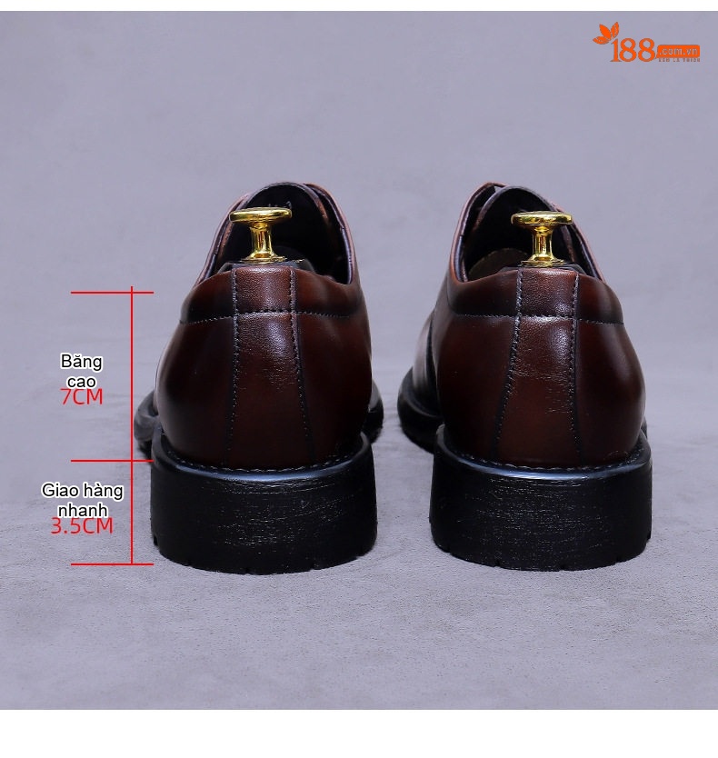 Giày Tây Buộc Dây Nam Da Bò Đế Dày Chiều Cao Đế Khoảng 4cm Màu Đen, Nâu chi tiết 17