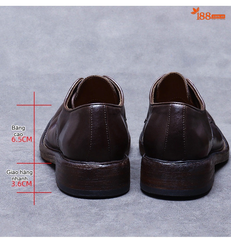 Giày Tây Buộc Dây Nam Da Bò Đế Gỗ Goodyear Chiều Cao Đế Khoảng 3cm Màu Nâu chi tiết 9
