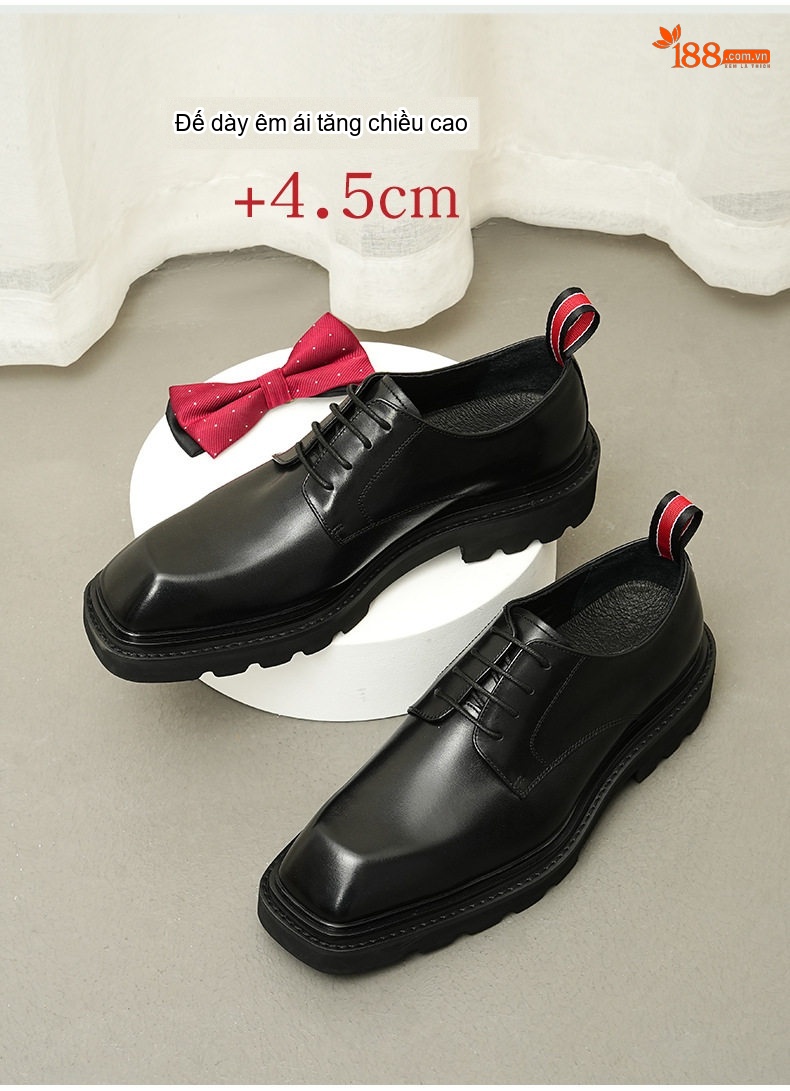 Giày Tây Buộc Dây Nam Da Bò Đế Vuông Chiều Cao Đế Khoảng 4cm Màu Đen, Nâu chi tiết 5