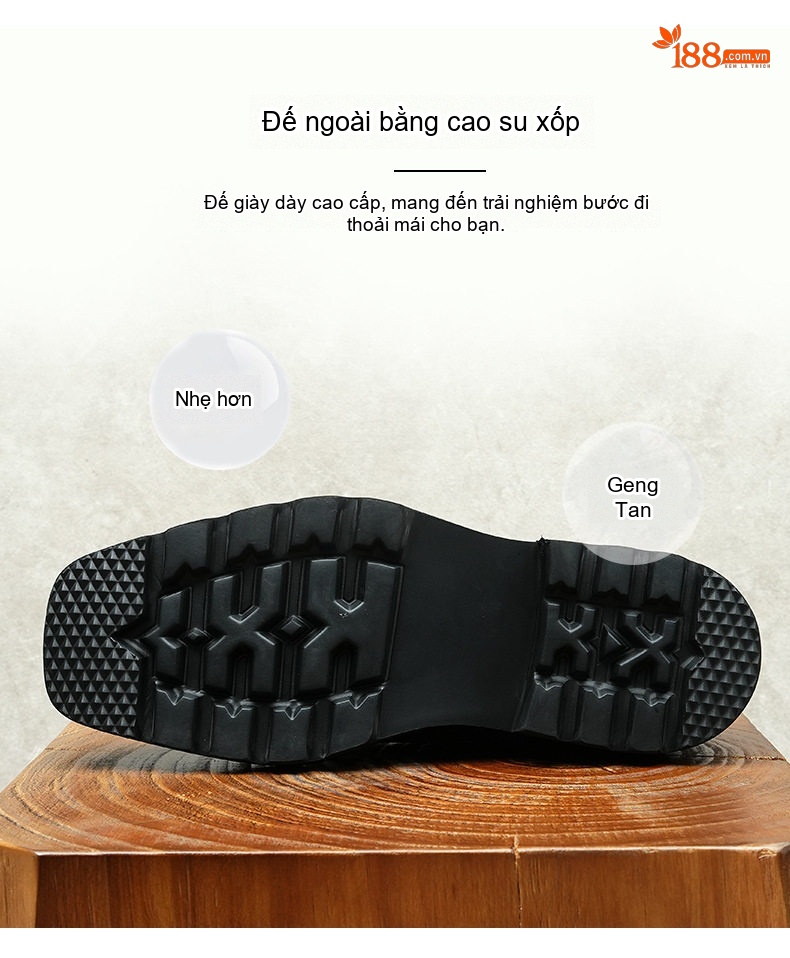 Giày Tây Buộc Dây Nam Da Bò Đế Vuông Chiều Cao Đế Khoảng 4cm Màu Đen, Nâu chi tiết 8