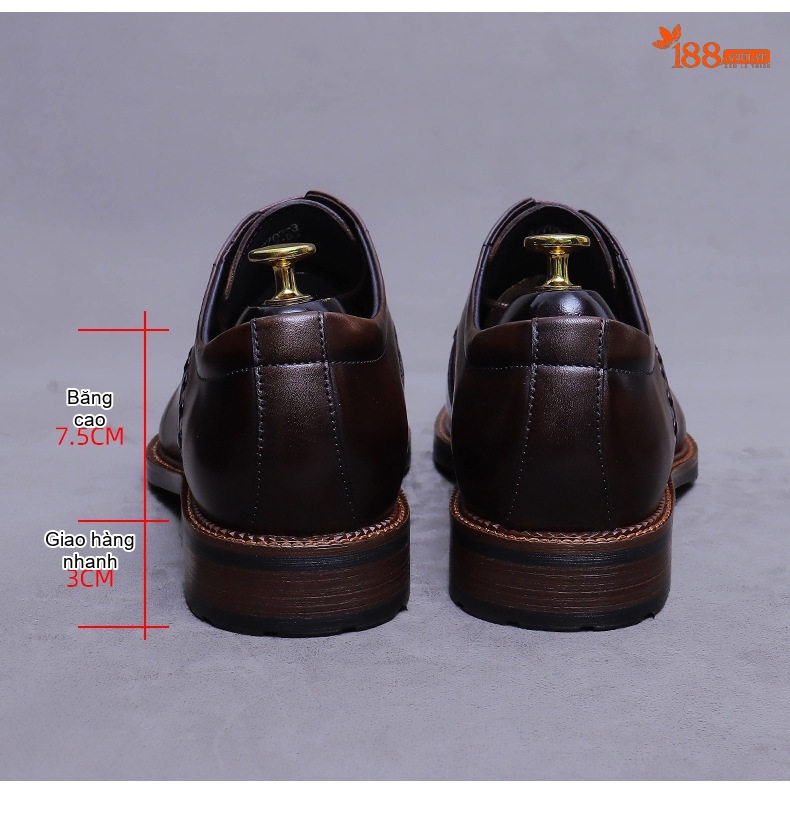 Giày Tây Buộc Dây Nam Da Bò Đinh Tán Chiều Cao Đế Khoảng 3cm Màu Đen, Nâu chi tiết 16