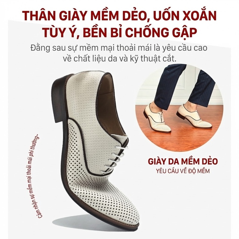 Giày Tây Buộc Dây Nam Da Bò Đục Lỗ Chiều Cao Đế Khoảng 3cm Màu Trắng, Nâu