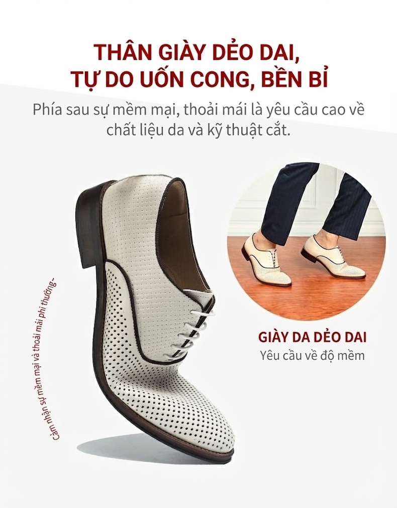 Giày Tây Buộc Dây Nam Da Bò Đục Lỗ Chiều Cao Đế Khoảng 3cm Màu Trắng, Nâu chi tiết 3