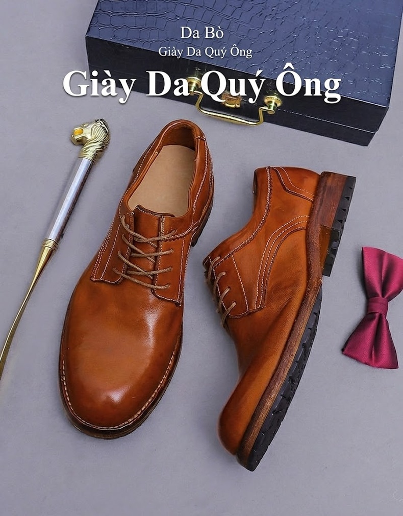 Giày Tây Buộc Dây Nam Da Bò Goodyear Chiều Cao Đế Khoảng 3cm Màu Đen, Nâu chi tiết 1