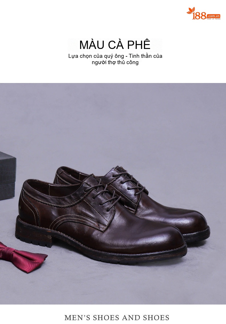 Giày Tây Buộc Dây Nam Da Bò Goodyear Chiều Cao Đế Khoảng 3cm Màu Đen, Nâu chi tiết 15