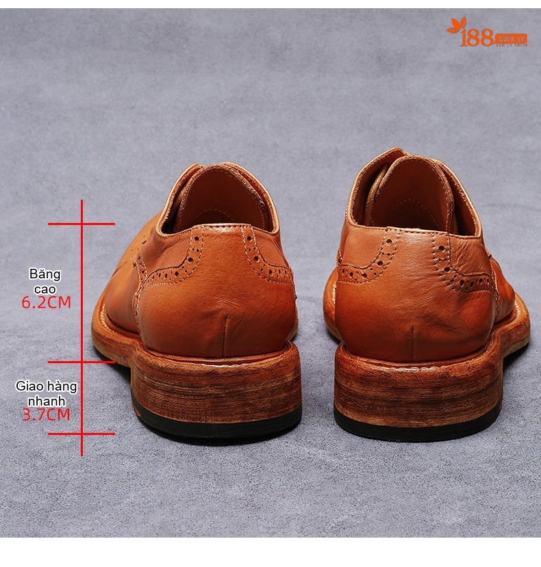 Giày Tây Buộc Dây Nam Da Bò Goodyear Thủ Công Đục Lỗ Chiều Cao Đế Khoảng 3cm Màu Nâu chi tiết 9