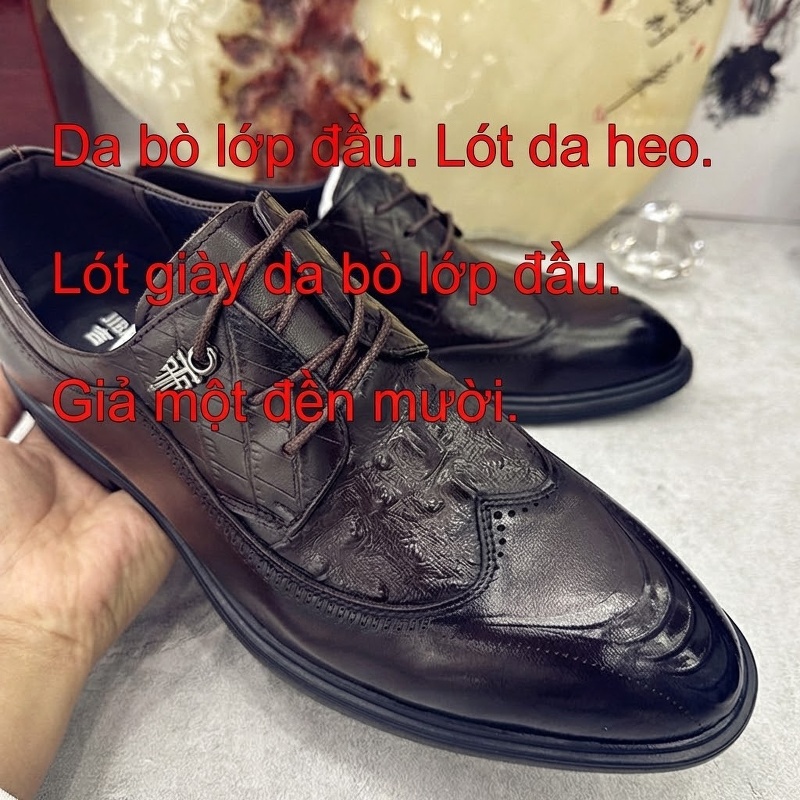 Giày Tây Buộc Dây Nam Da Bò Họa Tiết Brogue Chiều Cao Đế Khoảng 3cm Màu Đen, Nâu chi tiết 4