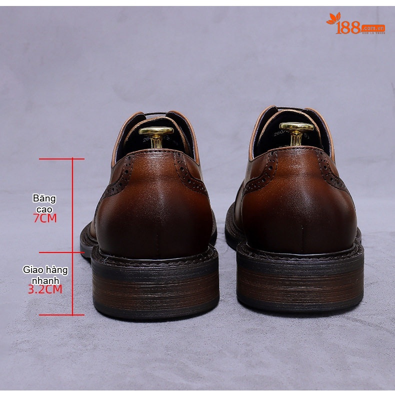 Giày Tây Buộc Dây Nam Da Bò Họa Tiết Chiều Cao Đế Khoảng 3cm Màu Đen, Nâu chi tiết 17
