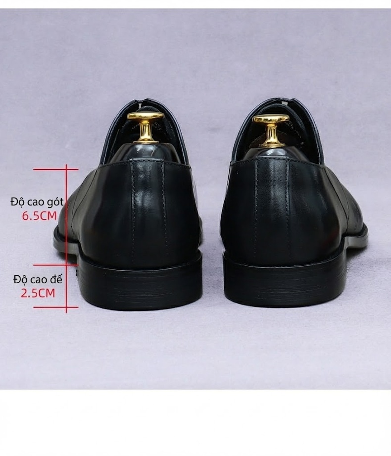 Giày Tây Buộc Dây Nam Da Bò Họa Tiết Chiều Cao Đế Khoảng 3cm Màu Đen, Nâu chi tiết 16
