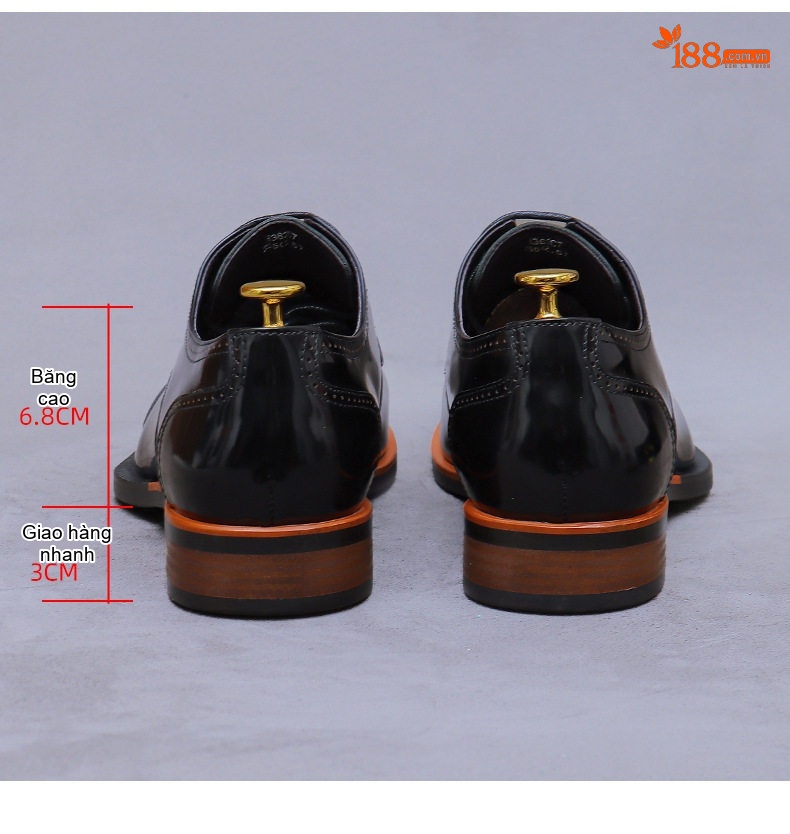 Giày Tây Buộc Dây Nam Da Bò Láng Bóng Chiều Cao Đế Khoảng 3cm Màu Đen, Nâu chi tiết 17