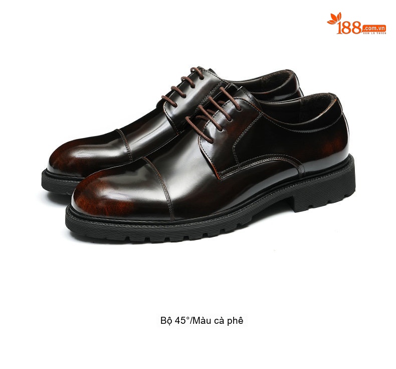 Giày Tây Buộc Dây Nam Da Bò Lớp Đầu Chiều Cao Đế Khoảng 3.5cm Màu Đen, Nâu Đỏ chi tiết 16